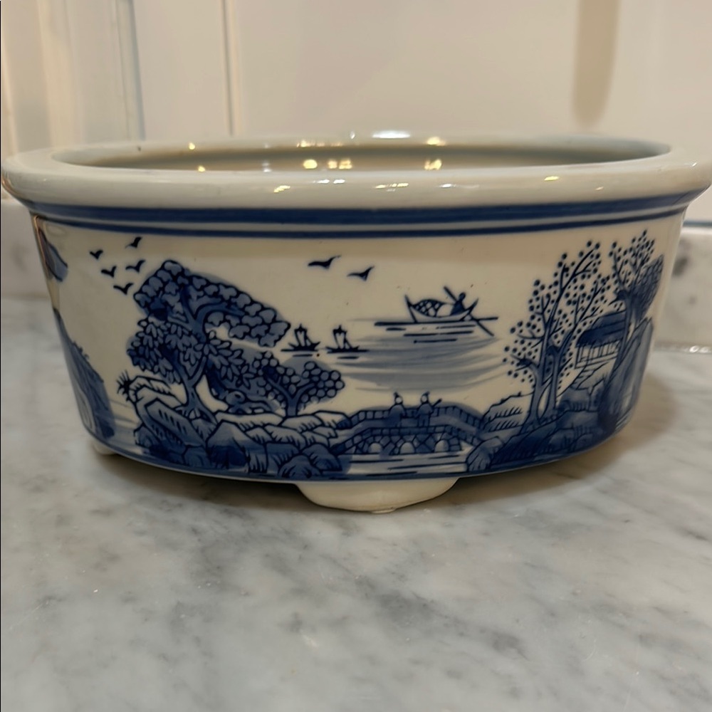 Blue and White Ceramic Planter